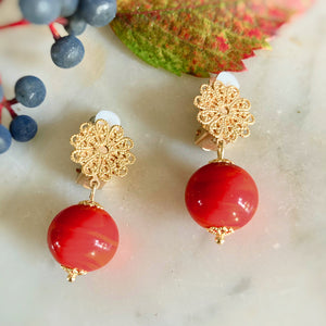 Boucles Murano rouge brillant