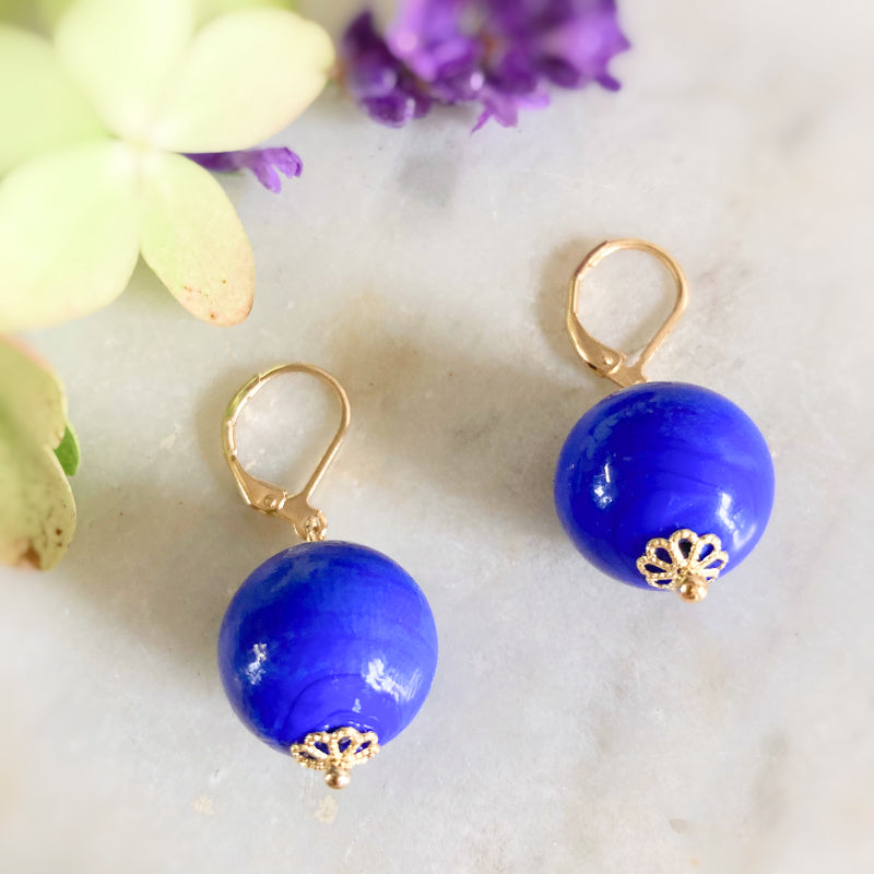 Boucles Murano bleu brillant