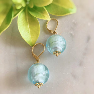 Boucles Murano turquoise clair