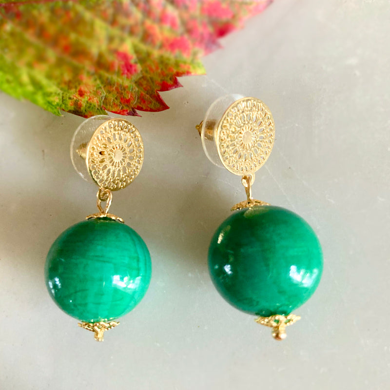 Boucles Murano vert brillant