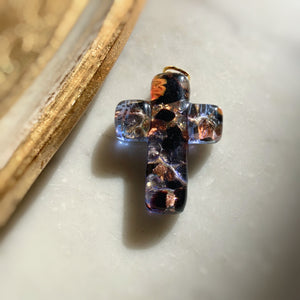 Croix Murano noir bleu orange